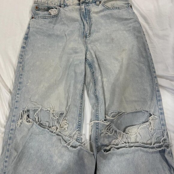 Garage Ripped Distressed Wide Leg Jean (Blue) - Picture 3 of 5